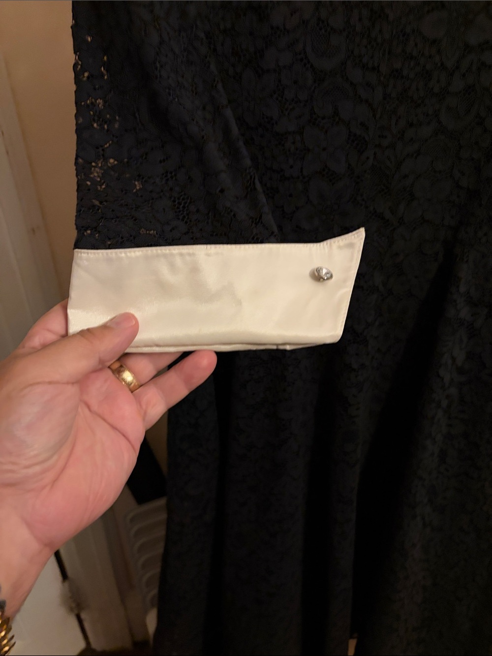 Teri Jon Black Lace Maxi Dress with White Collar and Cuffs - Picture 12 of 16